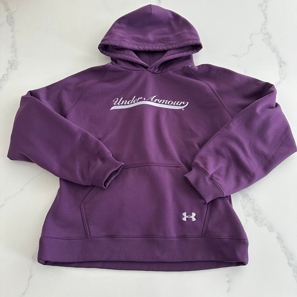 Womens Under Armour Fleece Hoodie Size M Purple Plum Kangaroo Pocket